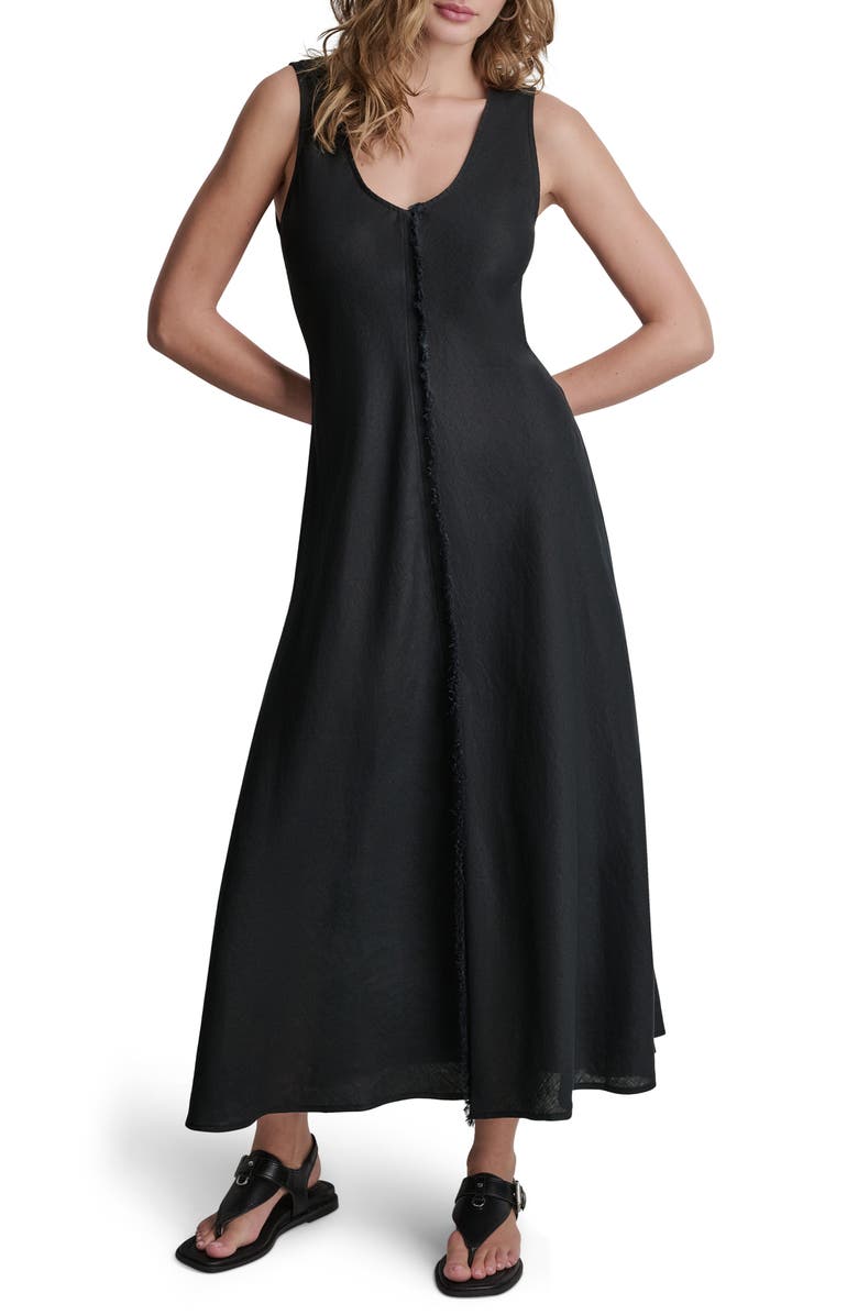 DKNY Fray Linen Dress, Main, color, Black