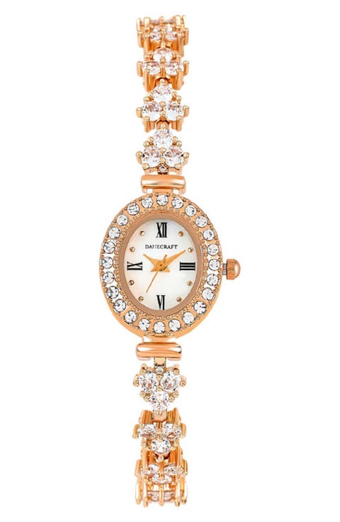 Crystal Mother-of-Pearl Quartz Bracelet Watch, 20mm x 23mm