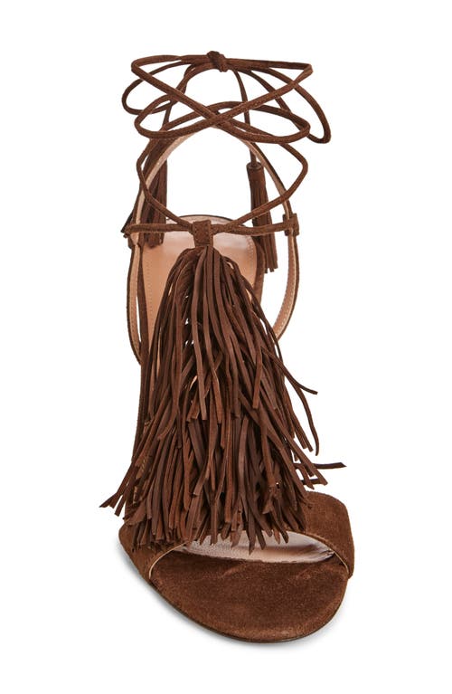 Aquazzura 85 Fringed Suede Open Toe Sandals In Brown