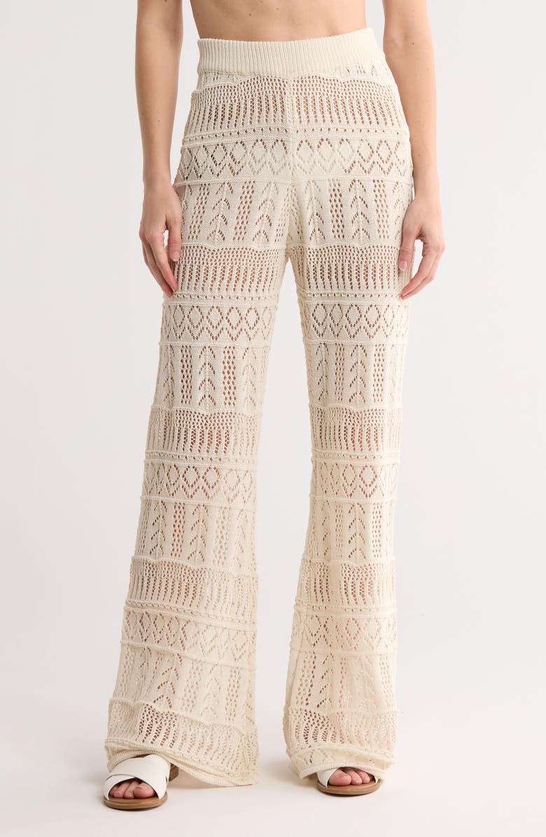 Elan Open Knit Wide Leg Cover-Up Pants, Main, color, Natural