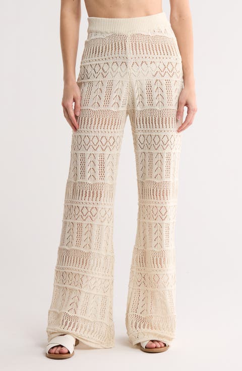 Open Knit Wide Leg Cover-Up Pants
