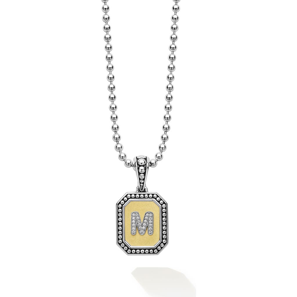 Lagos Signature Caviar Diamond Initial Pendant Necklace In Two-tone M