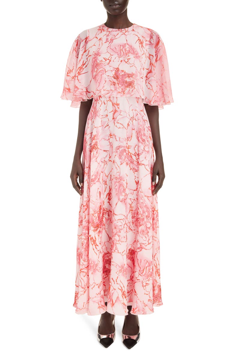 Floral Overlay Bodice Silk Dress, Main, color, ROSE/ RED