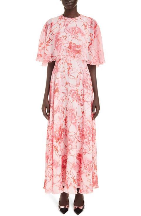 Floral Overlay Bodice Silk Dress