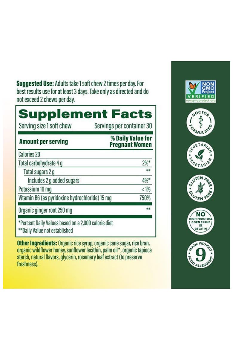 Baby & Me Prenatal Morning Sickness Relief with Vitamin B6, 30 Honey Lemon Ginger Soft Chews, Alternate, color, None