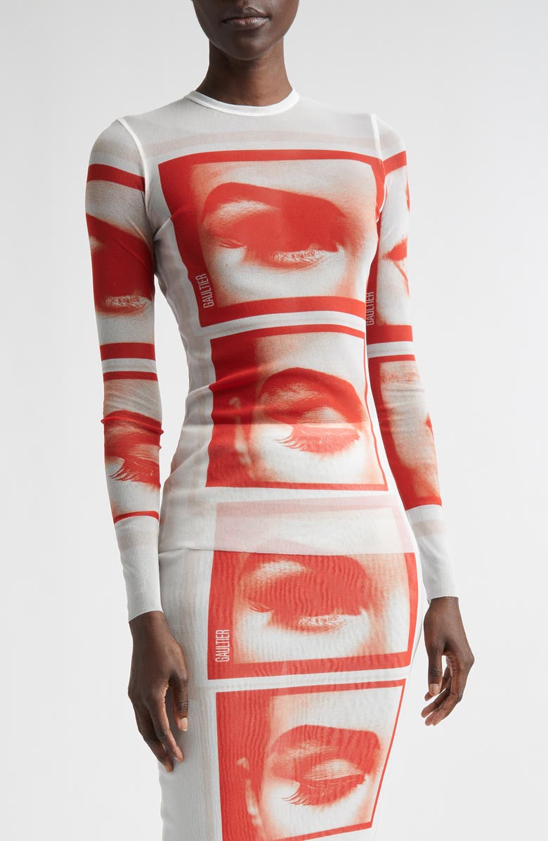 Jean Paul Gaultier Re-Edition Eye Print Mesh T-Shirt, Main, color, White/ Red/ Light Orange