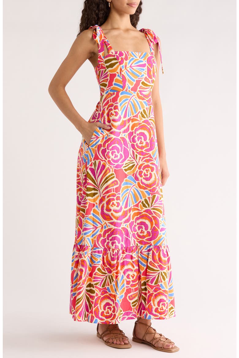 Nomi Floral Hendy Tie Strap Maxi Sundress, Alternate, color, PINK-ORANGE-BLUE