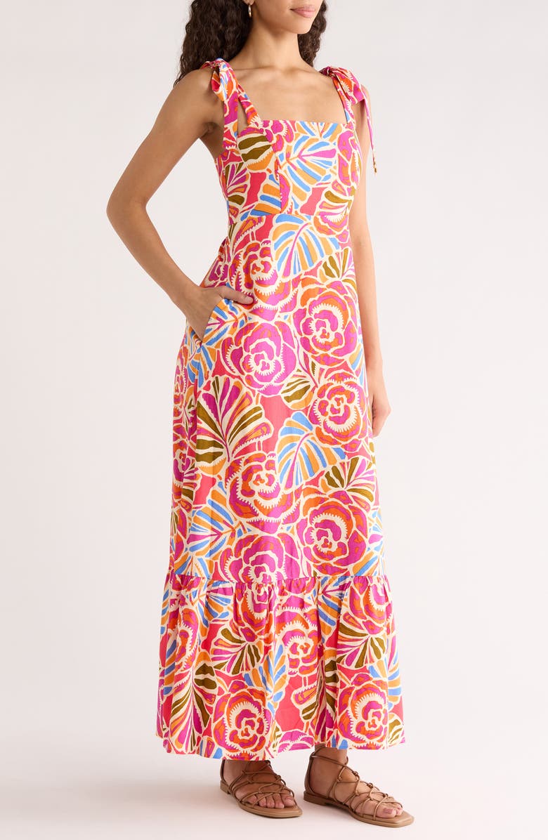 SUGARLIPS Nomi Floral Hendy Tie Strap Maxi Sundress, Alternate, color, 