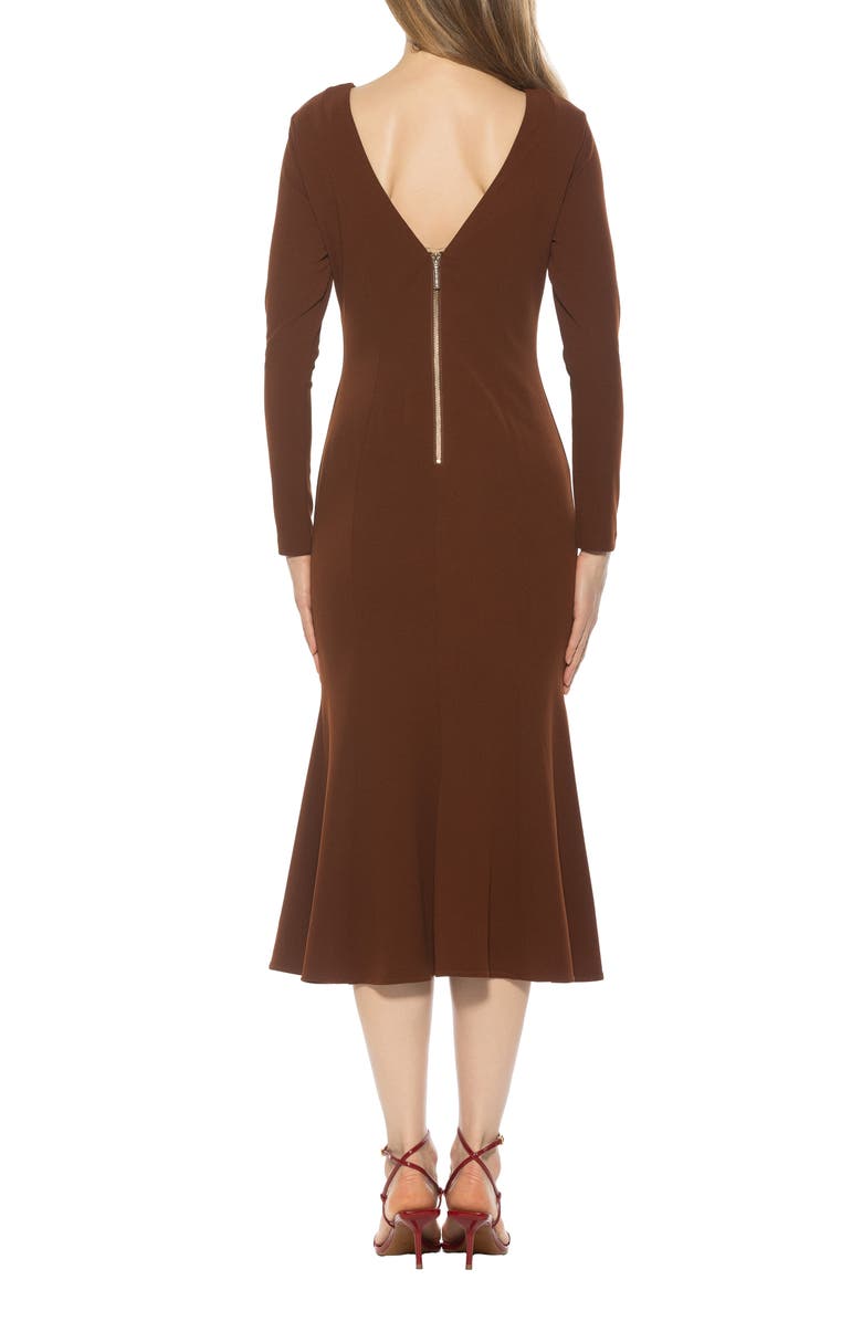 Alexia Admor Liora Long Sleeve Flare Hem Midi Dress, Alternate, color, Brown