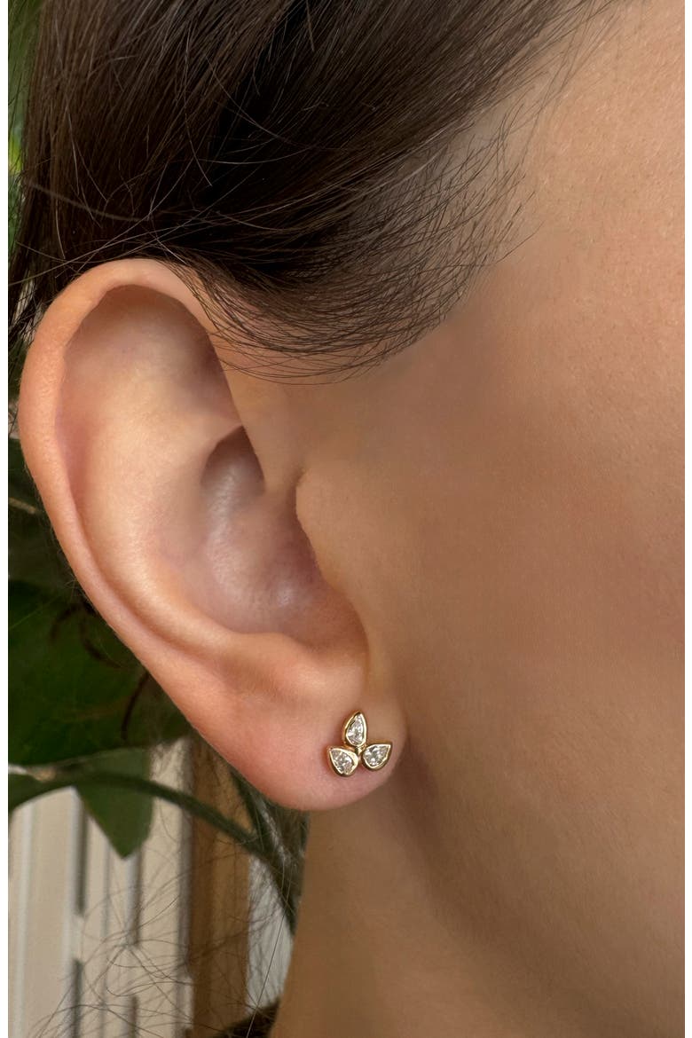 Bouquet Mini Diamond Fleur-de-Lis Stud Earrings, Alternate, color, 14K YELLOW GOLD/ DIAMOND