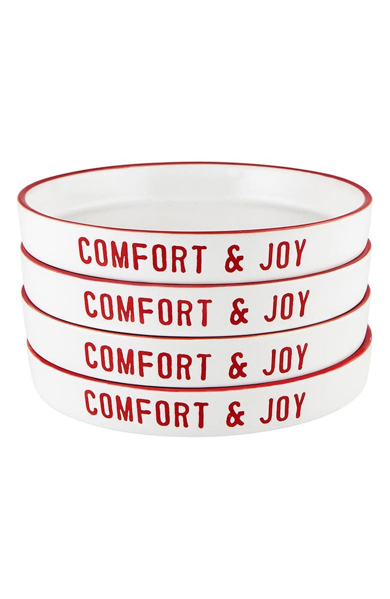 CREATIVE BRANDS Set of 4 Comfort & Joy Tapas Plates, Main, color, White/ Red