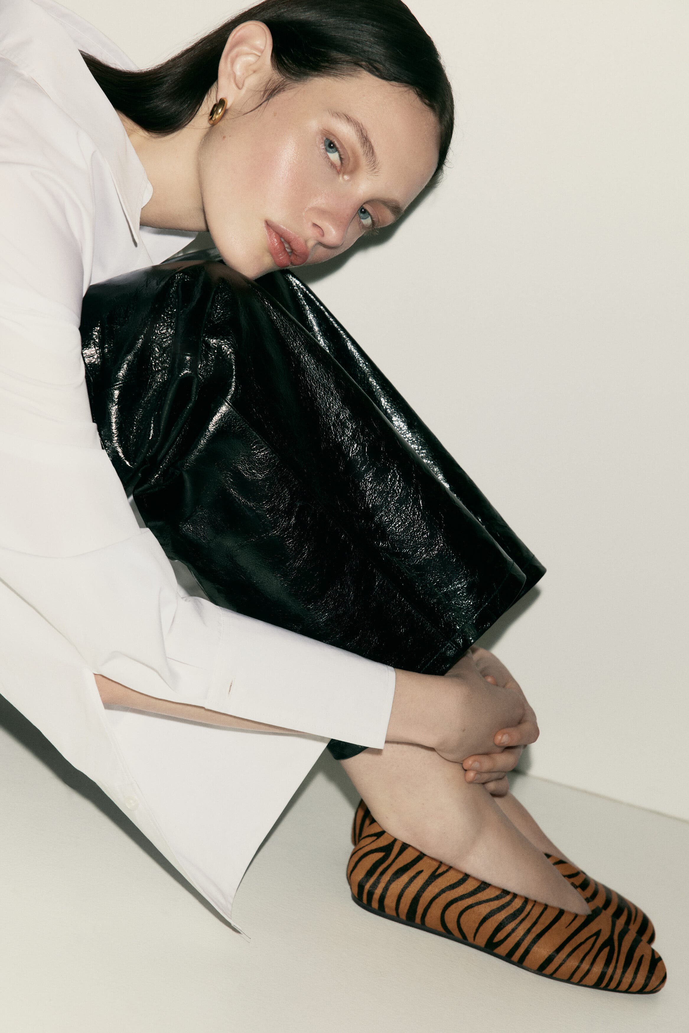 H&M Leather Ballet Flats, Alternate, color, Dark Beige/Faux Tiger