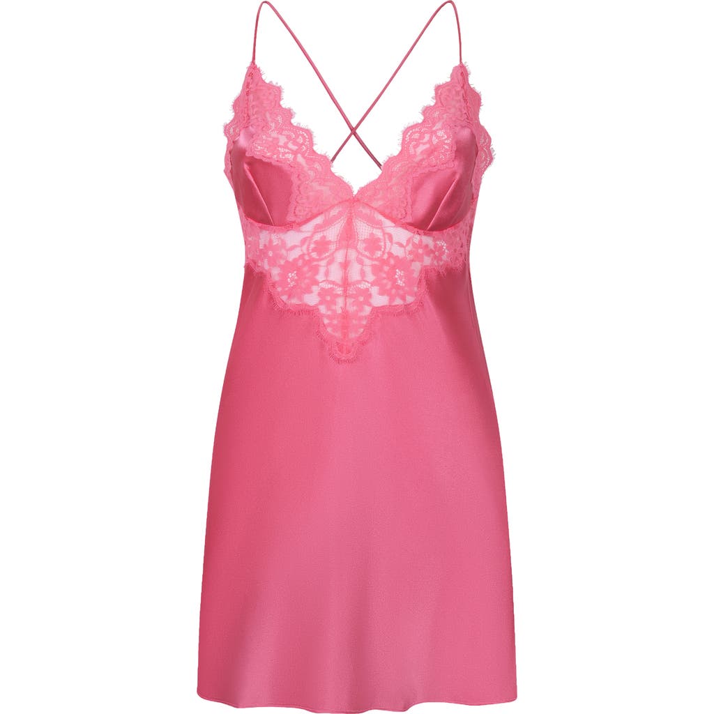 Hunkemoller Hunkemöller Mya Lace Trim Satin Chemise In Pink