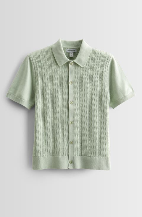 Kids' Textured Cotton Button-Up Polo Sweater (Big Kid)
