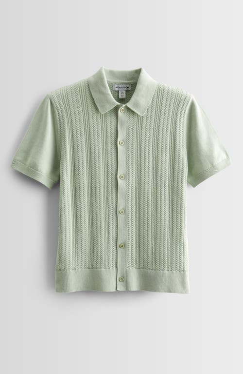 Nordstrom Kids' Textured Cotton Button-up Polo Sweater In Green Cameo