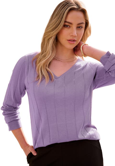 Plus Size Drop Needle V Neck Lightweight Sweater Knit