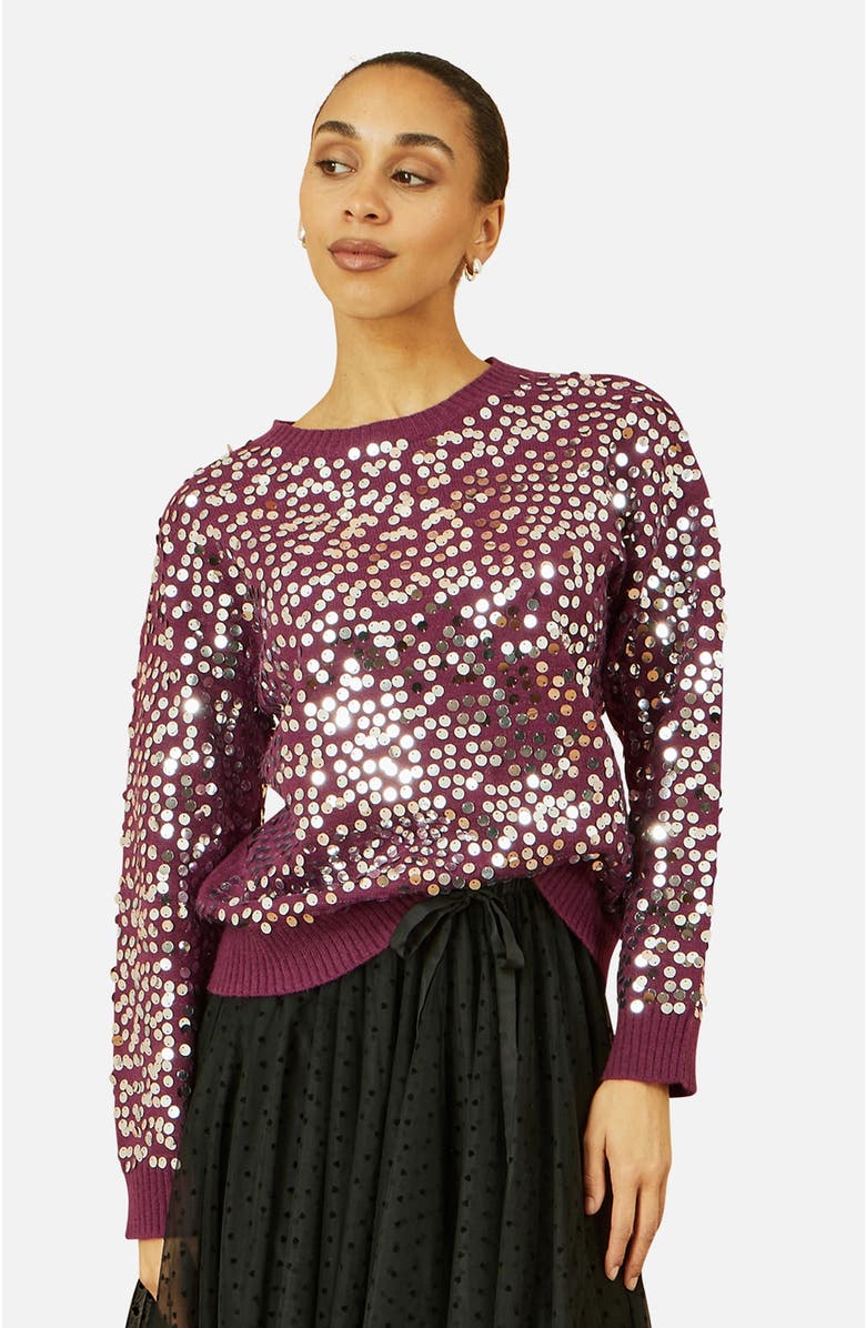 Yumi Sequin Relaxed Fit Sweater, Main, color, Burgundy