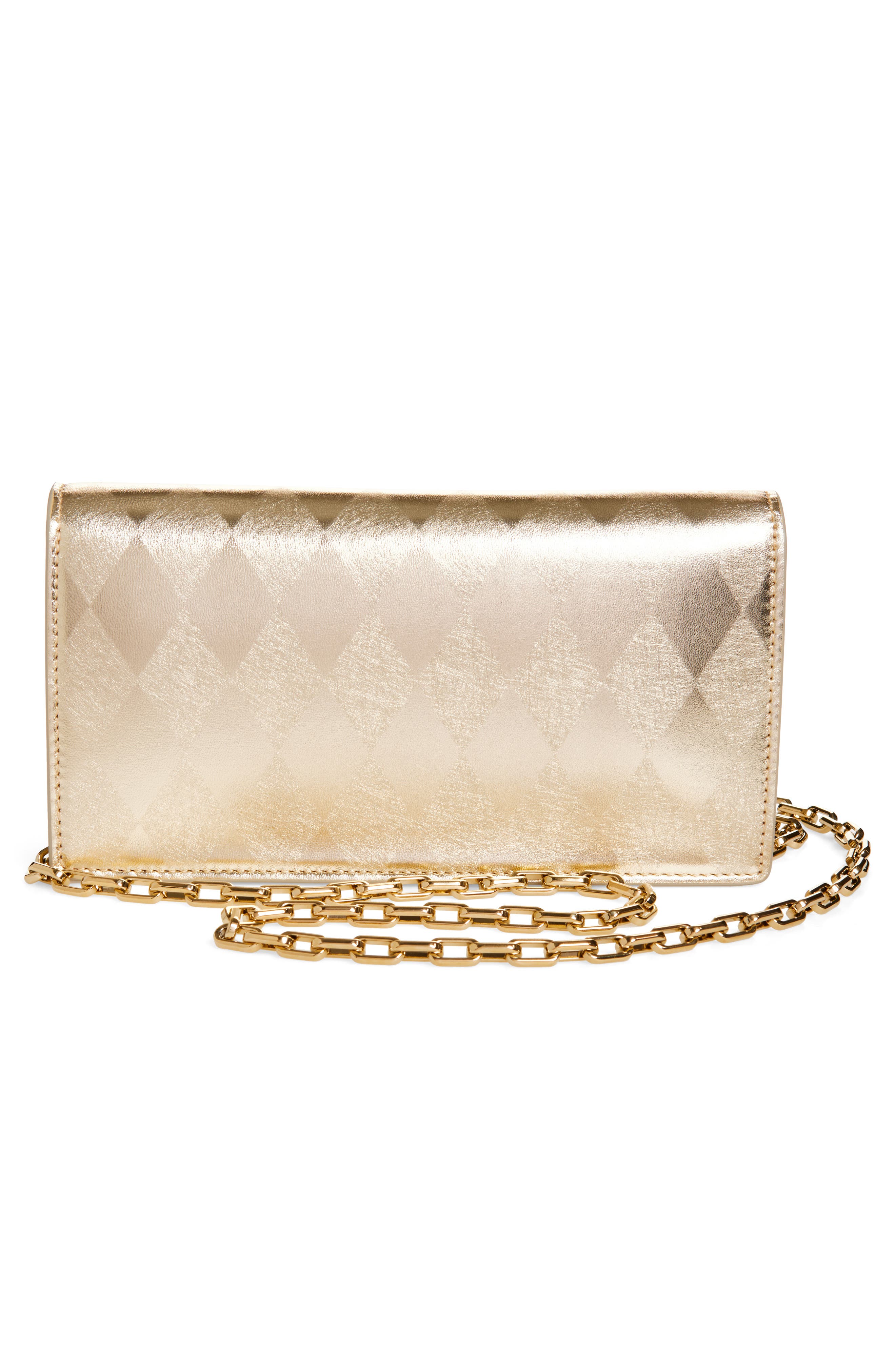 Christian Louboutin Bettina Metallic Leather Clutch, Alternate, color, Light Platine/ Gold
