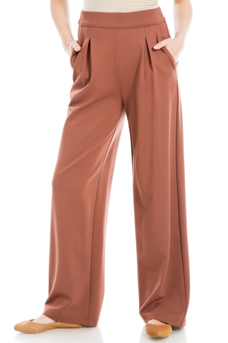Ponte Wide Leg Soft Pleat Pants, Alternate, color, CHESTNUT