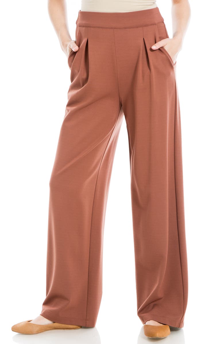MAX STUDIO Ponte Wide Leg Soft Pleat Pants, Alternate, color, Chestnut
