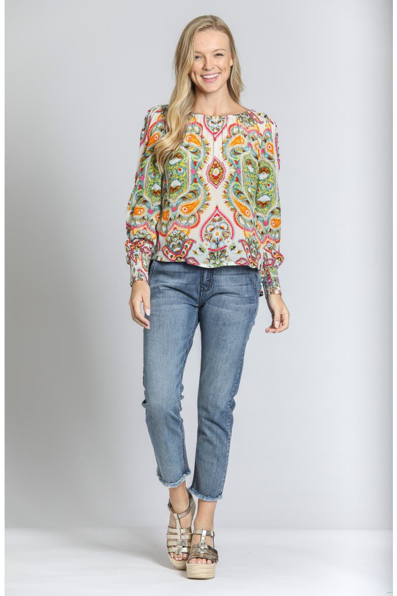 Print Blouson Sleeve Top, Alternate, color, GREEN MULTI