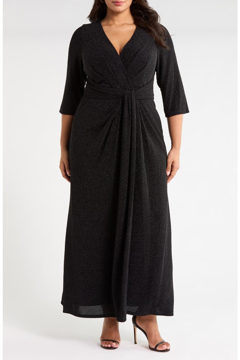 Metallic Knit Gown, Main, color, BLACK