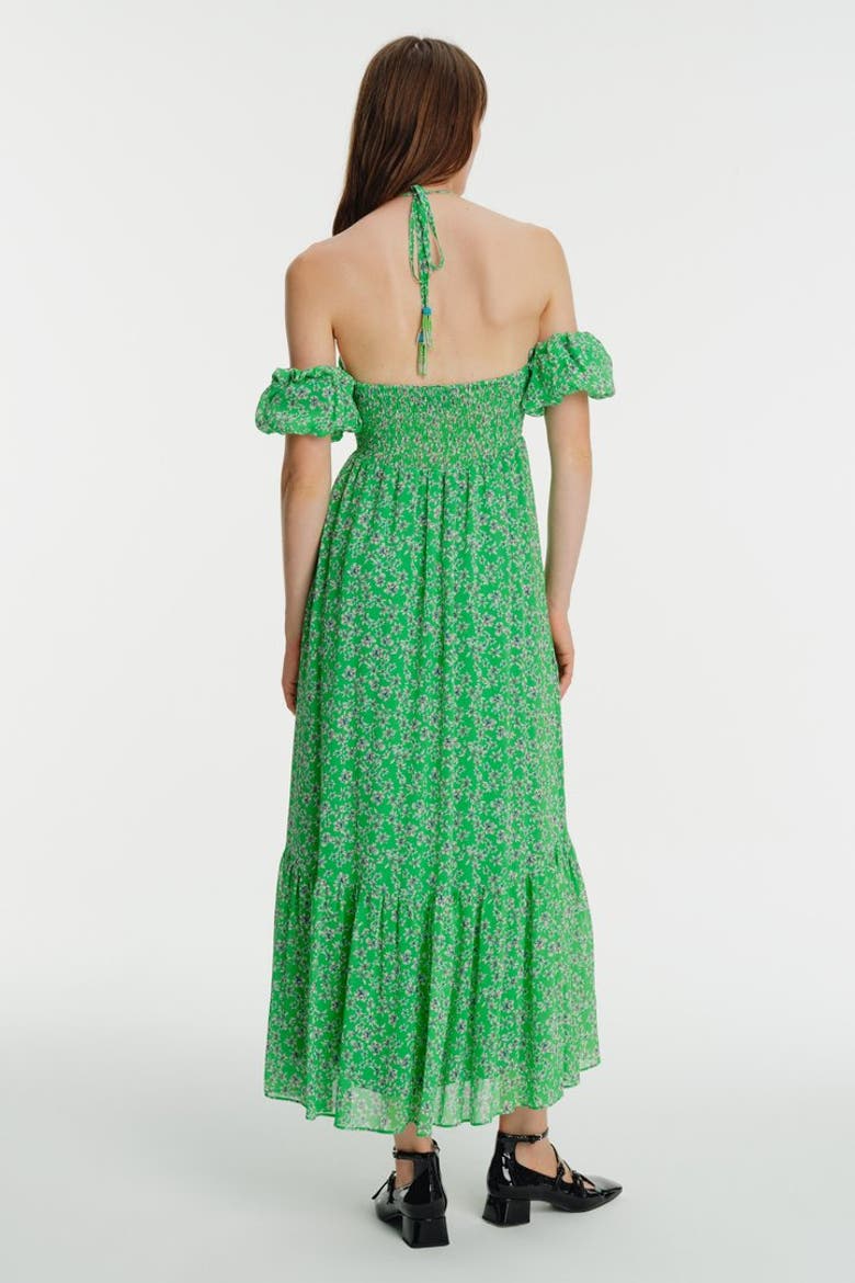 Halter Neck Floral Chiffon Midi Dress, Alternate, color, ORIGINAL