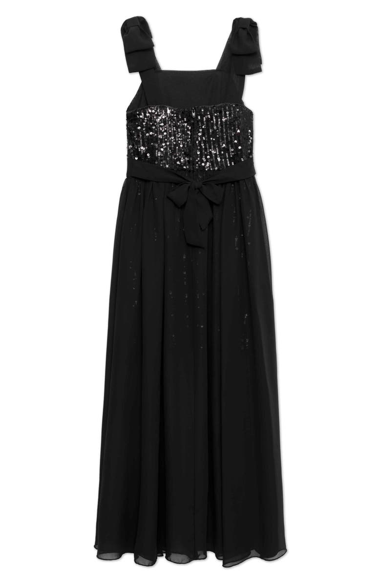 Speechless Kids' Sequin Bow Shoulder Dress, Alternate, color, Black