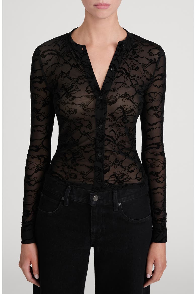 The Lace Burnout Top, Main, color, BLACK