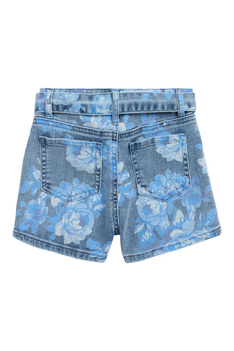 Kids' Floral Belted Denim Shorts, Alternate, color, BLUE FLORA