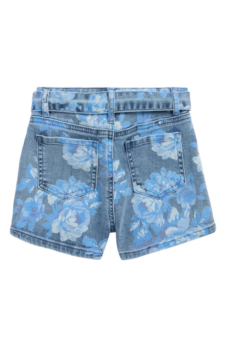 Tractr Kids' Floral Belted Denim Shorts, Alternate, color, Blue Flora