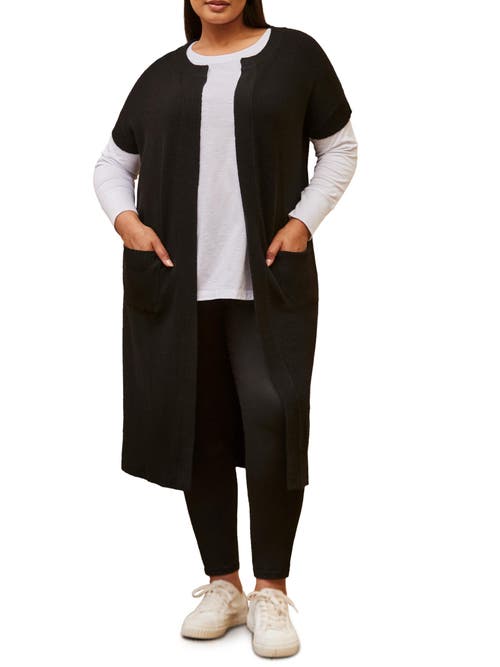 Live Unlimited Ribbed Neck Longline Cardigan In Black