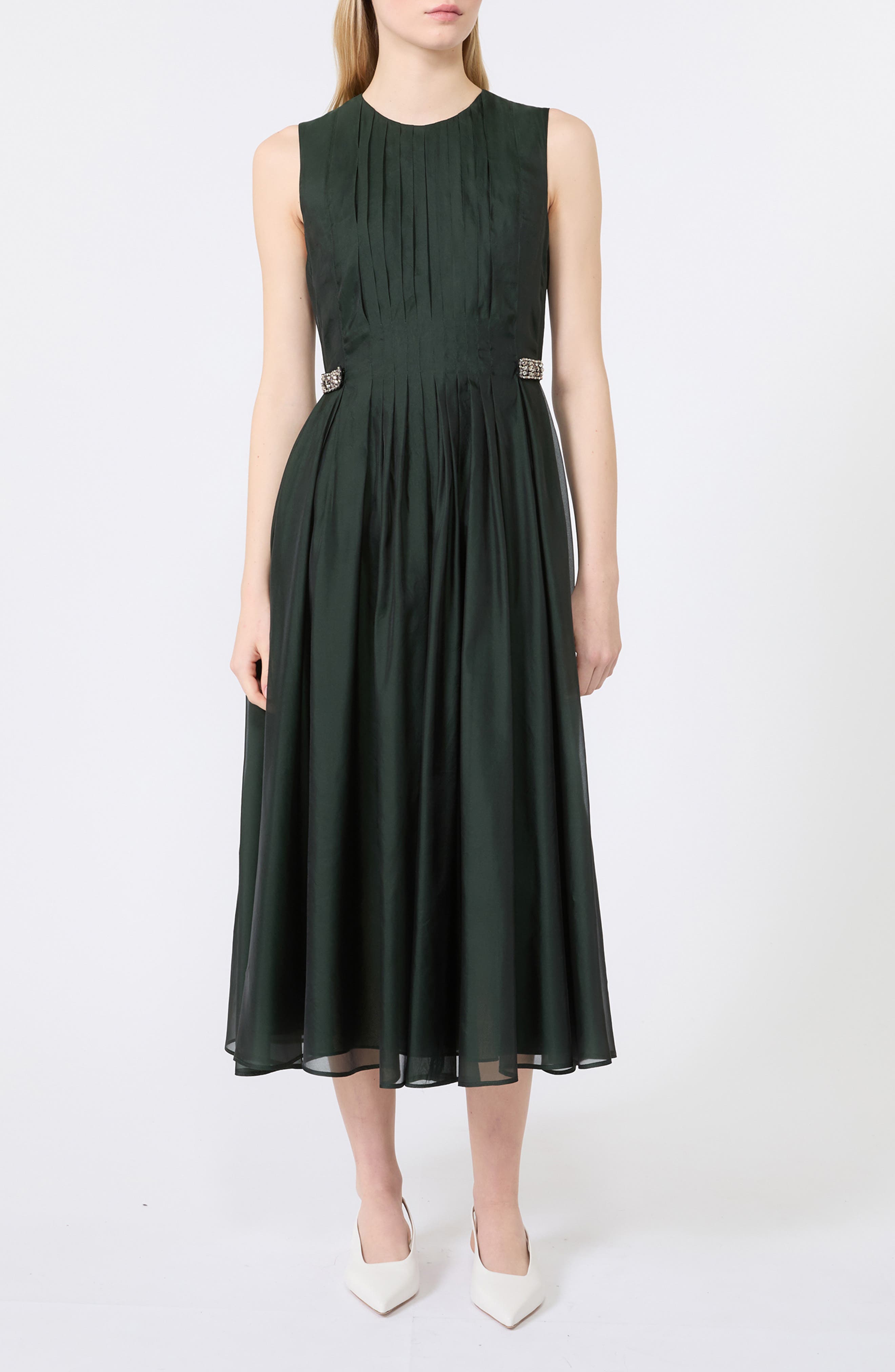 silk organza midi dress Alberta Ferretti Silk Organdy Sleeveless V-neck Midi Dress