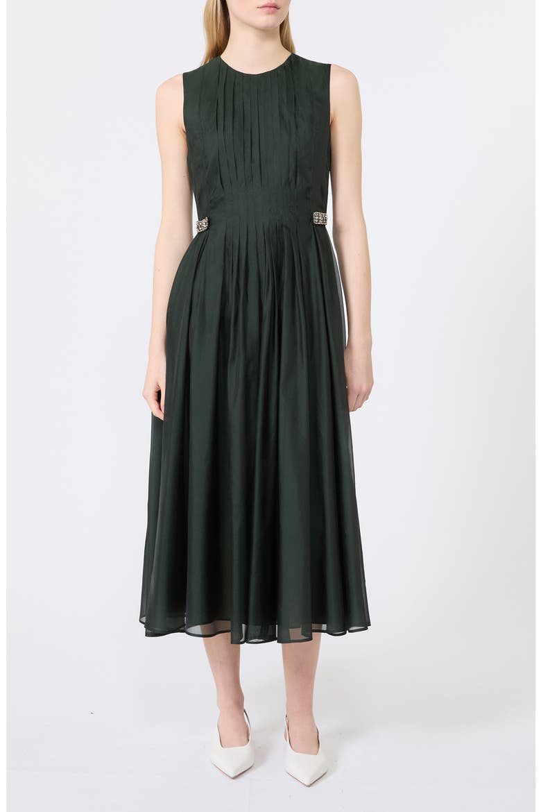 green fit and flare midi dress Ming Wang Linear Pointelle Knit Fit And Flare Midi Dress