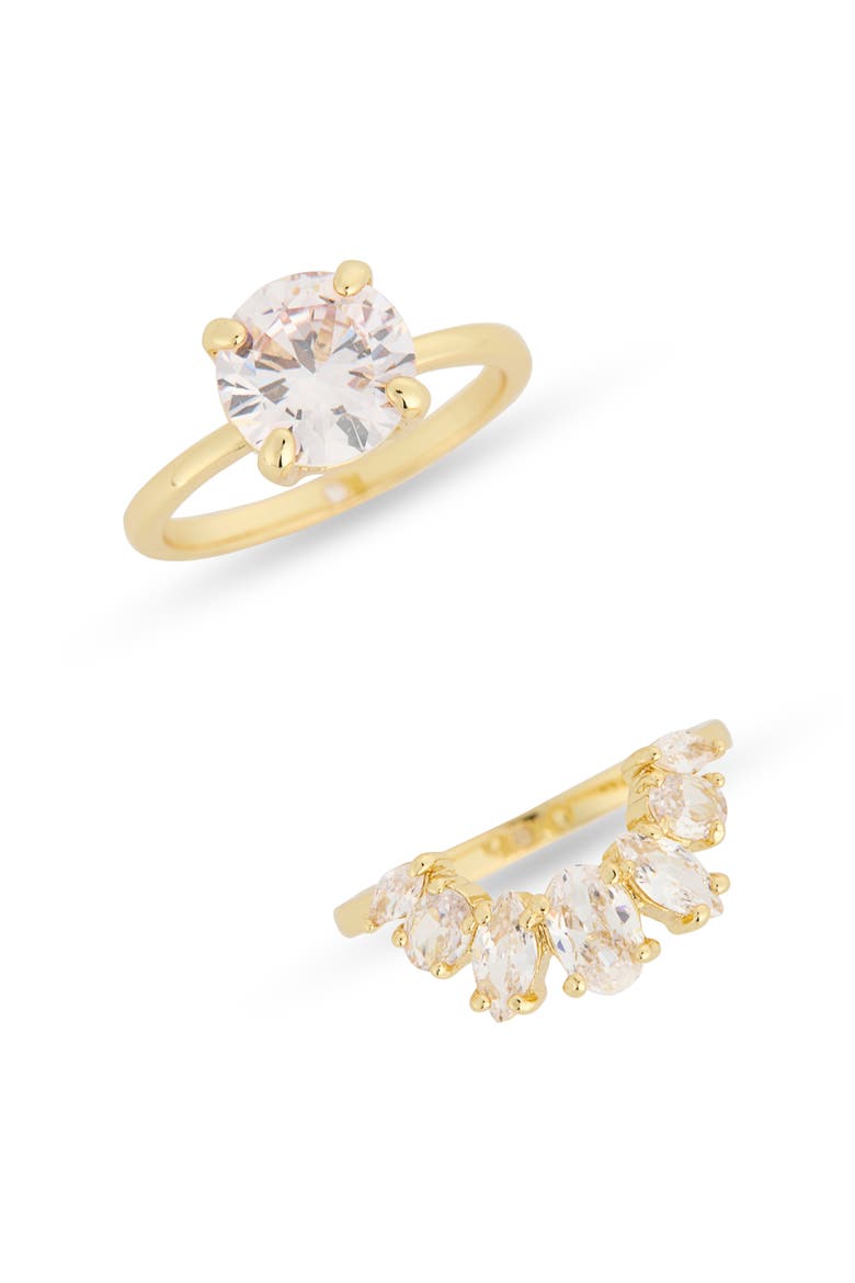 Two-Piece Half Halo CZ Engagement Ring Set, Main, color, GOLD