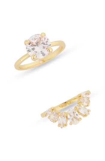 Covet Two-piece Half Halo Cz Engagement Ring Set In Gold