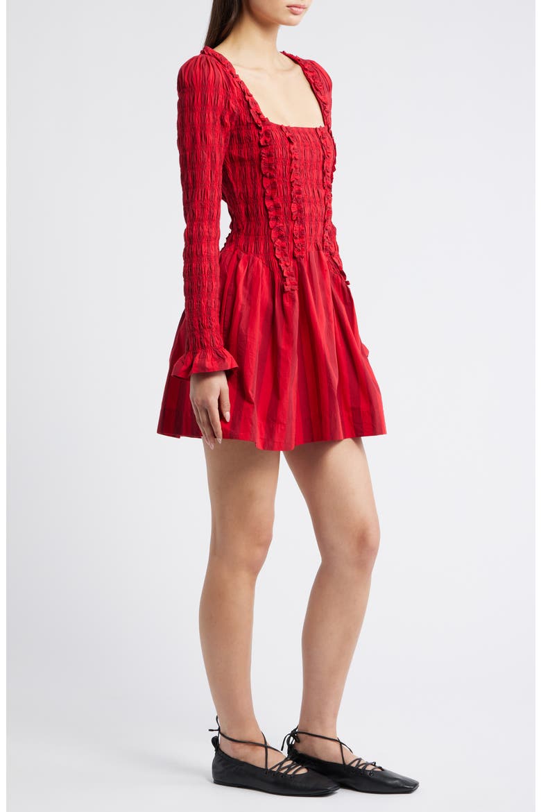 Raphaela Ruffle Long Sleeve Organic Cotton Minidress, Alternate, color, RED
