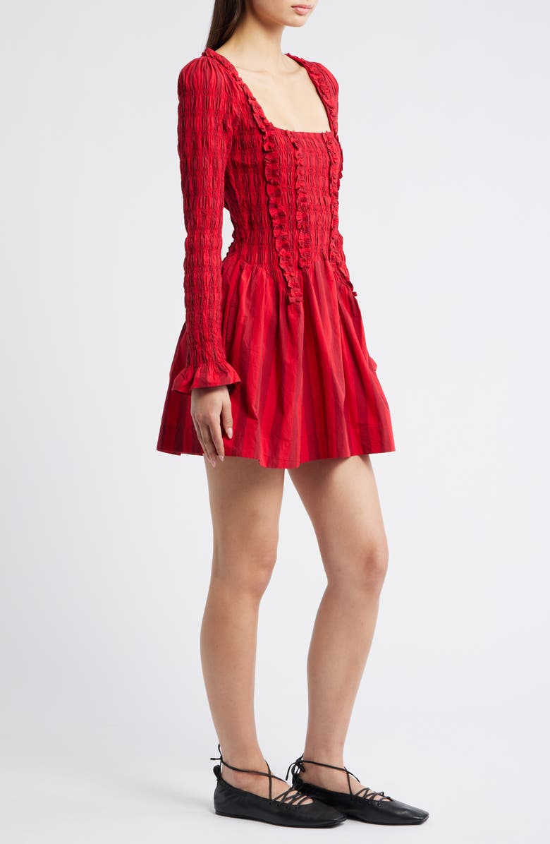 Damson Madder Raphaela Ruffle Long Sleeve Organic Cotton Minidress, Alternate, color, Red