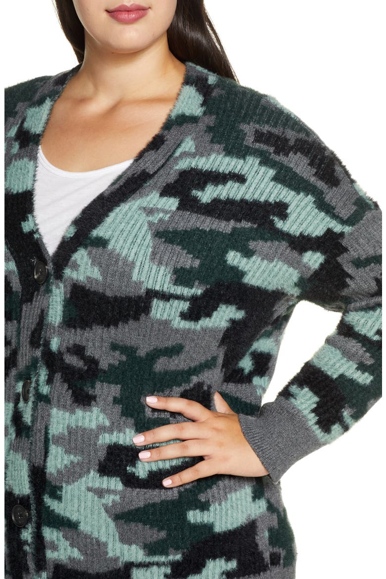 Camo Button-Up Cardigan, Alternate, color, MED HEATHER GREY