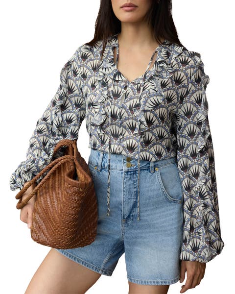 Art Deco Ruffle Tie-Neck Blouse