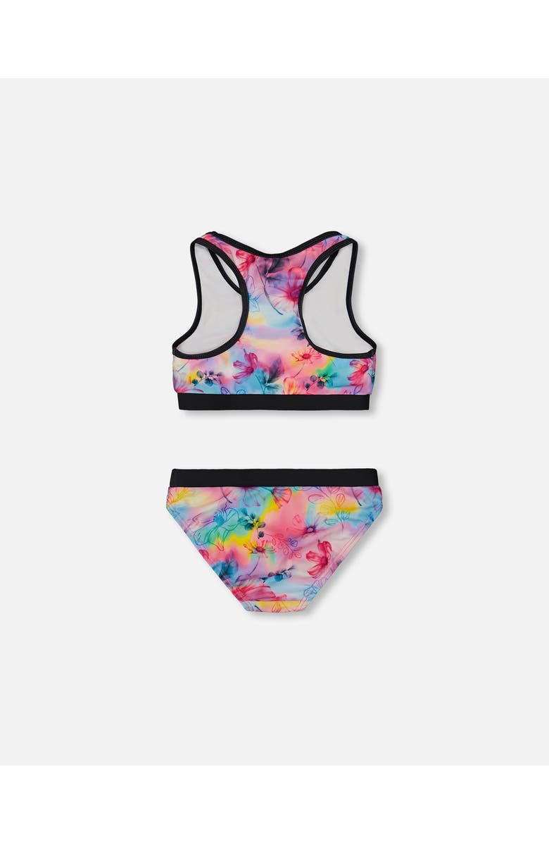 Deux par Deux Little Girl's Printed Two-Piece Racerback Swimsuit Butterflies On Multicolored And Black Background, Alternate, color, 