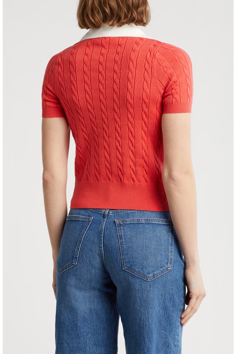 Ivy Short Sleeve Polo Sweater, Alternate, color, RADIANT RED/ GARDENIA