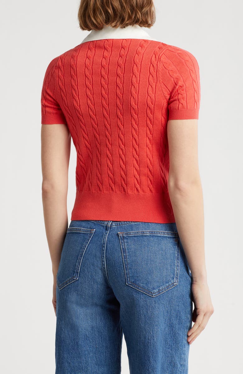 Love By Design Ivy Short Sleeve Polo Sweater, Alternate, color, Radiant Red/ Gardenia