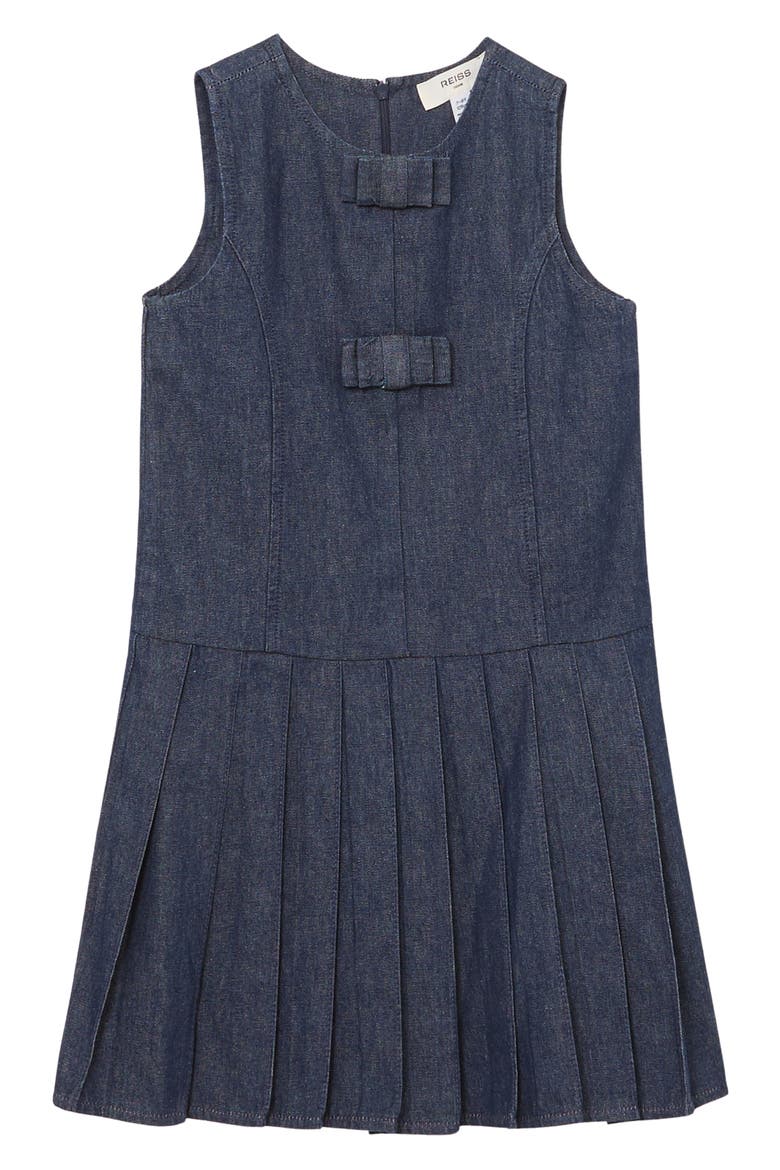 Kids' Ruby Pleated Sleeveless Denim Dress, Main, color, INDIGO