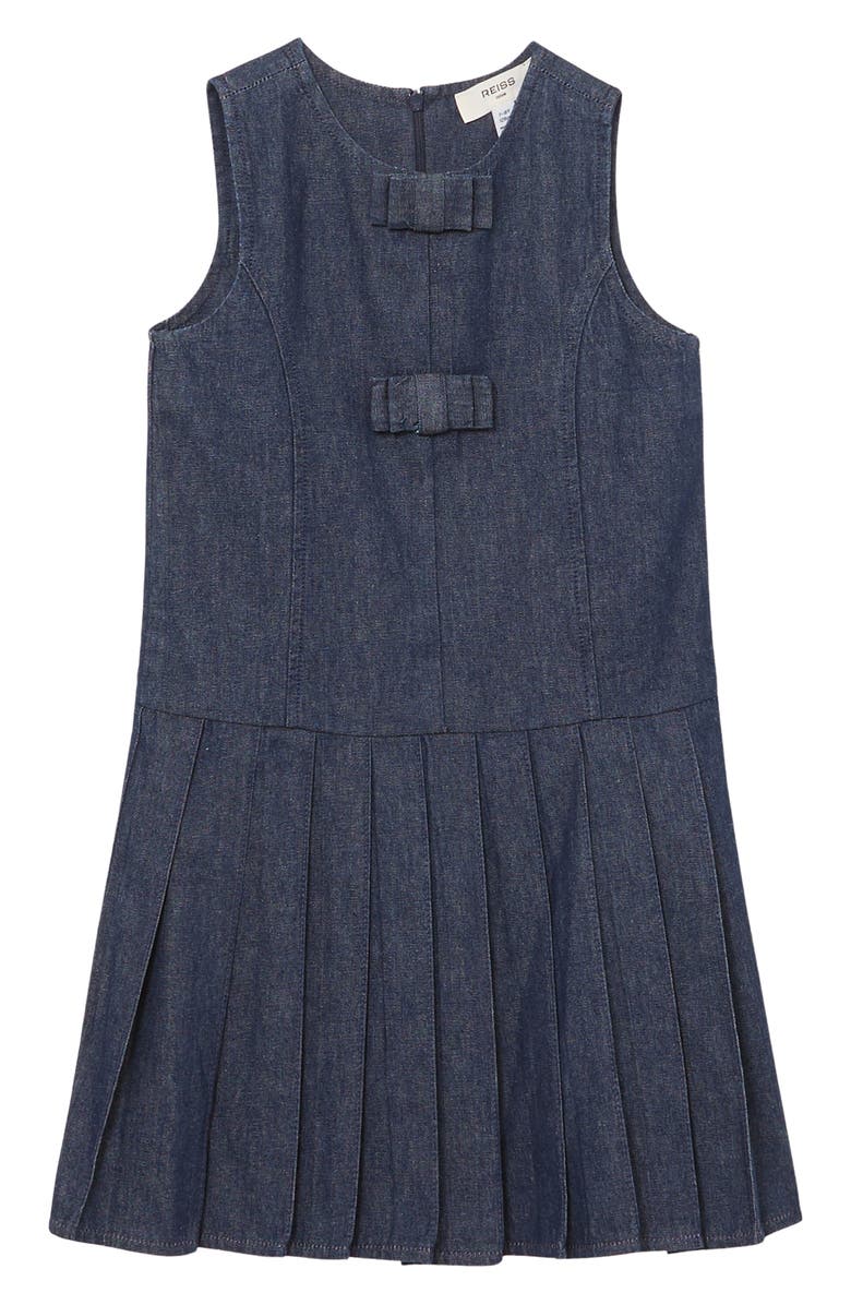 Reiss Kids' Ruby Pleated Sleeveless Denim Dress, Main, color, 