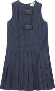 Reiss Kids' Ruby Pleated Sleeveless Denim Dress