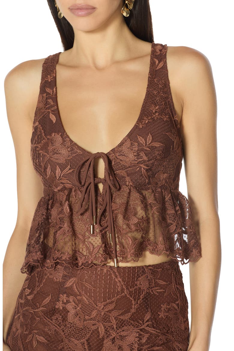 Letricia Lace Tie Neck Crop Top, Alternate, color, CAPPUCCINO