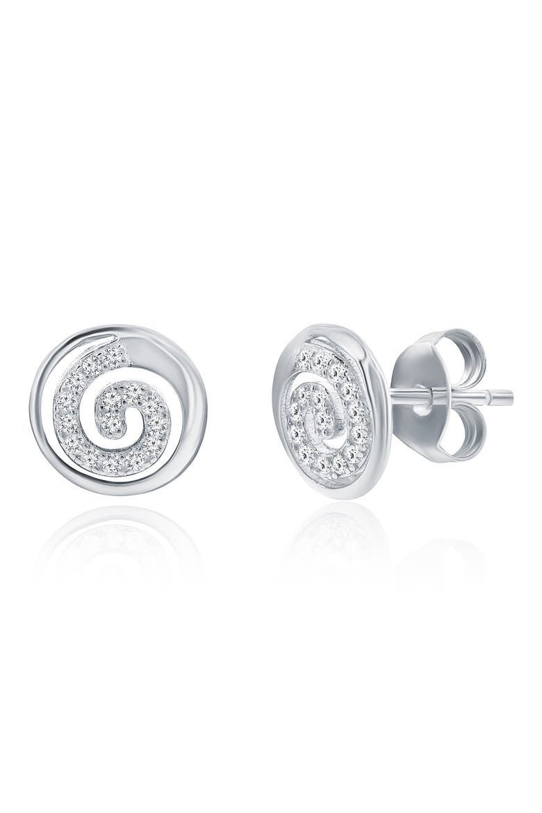 Pavé Cubic Zirconia Swirl Stud Earrings & Necklace Set, Alternate, color, SILVER