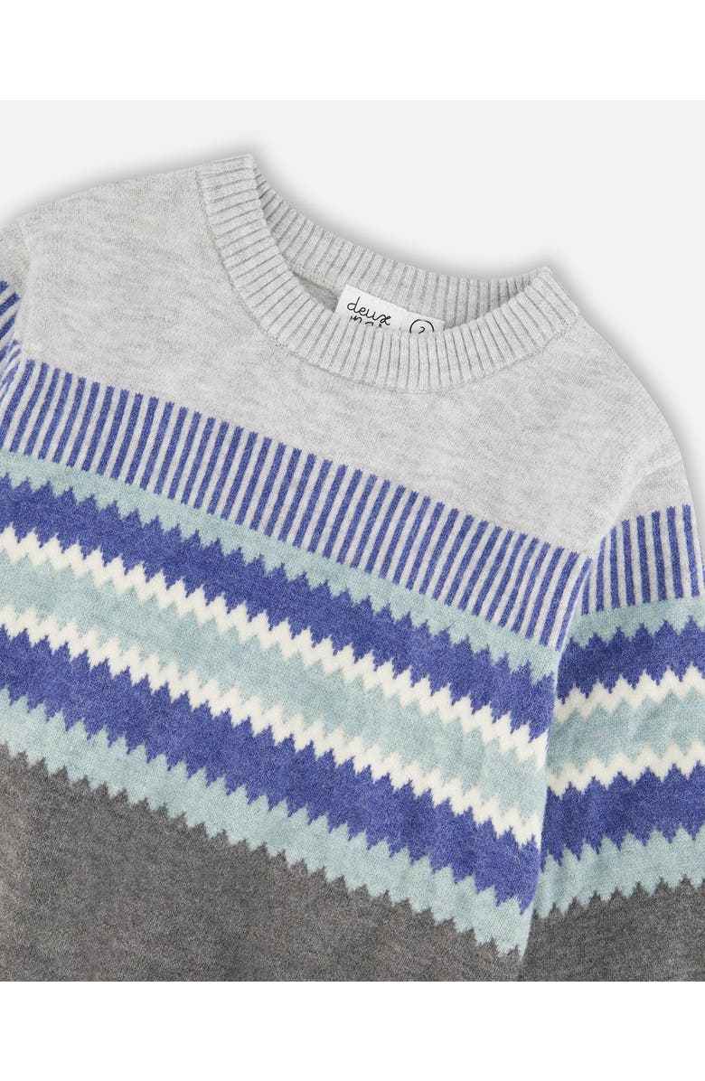 Deux par Deux Knitted Jacquard Sweater, Alternate, color, Dark Gray