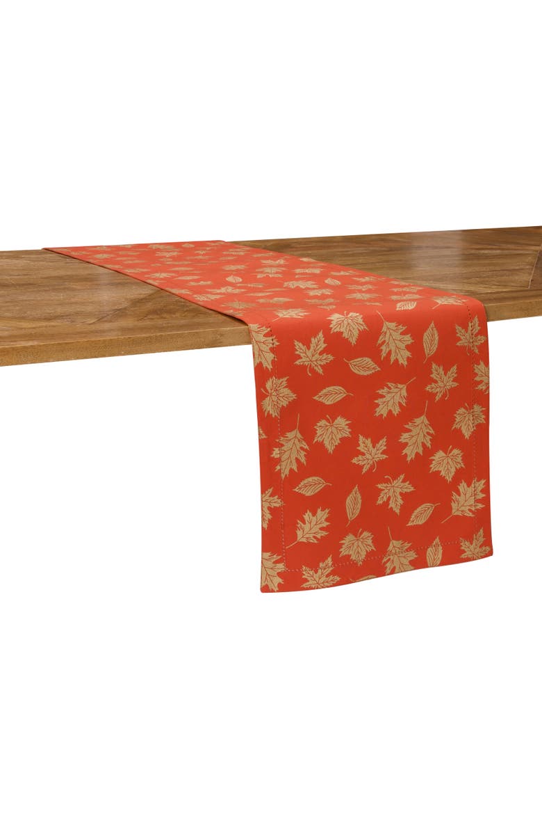 Lux Botanical Fall Leaf Hemstitch Runner 14" x 72", Alternate, color, Gold
